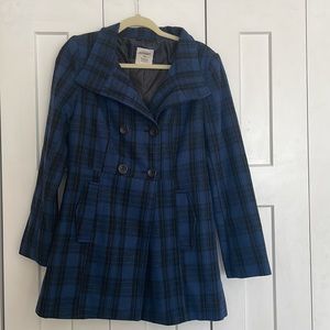 Navy blue plaid winter jacket